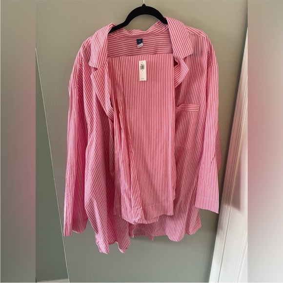 Pink Striped Plus Size Cotton Pajama Set - Picture 6 of 7